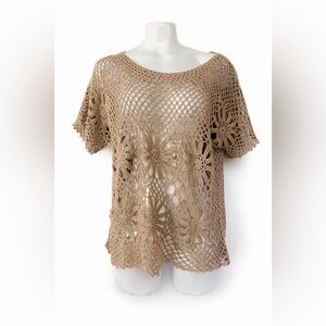 Crochet style top hippy boho cottagecore beige top size M